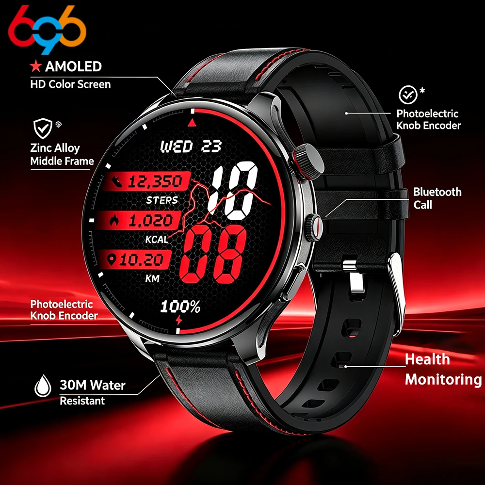 

1.75" AMOLED Fitness Smartwatch Men 110+ Sports Modes 800mAh Large Battery Outdoor GPS Sports Tracking BT Call Health Monitor