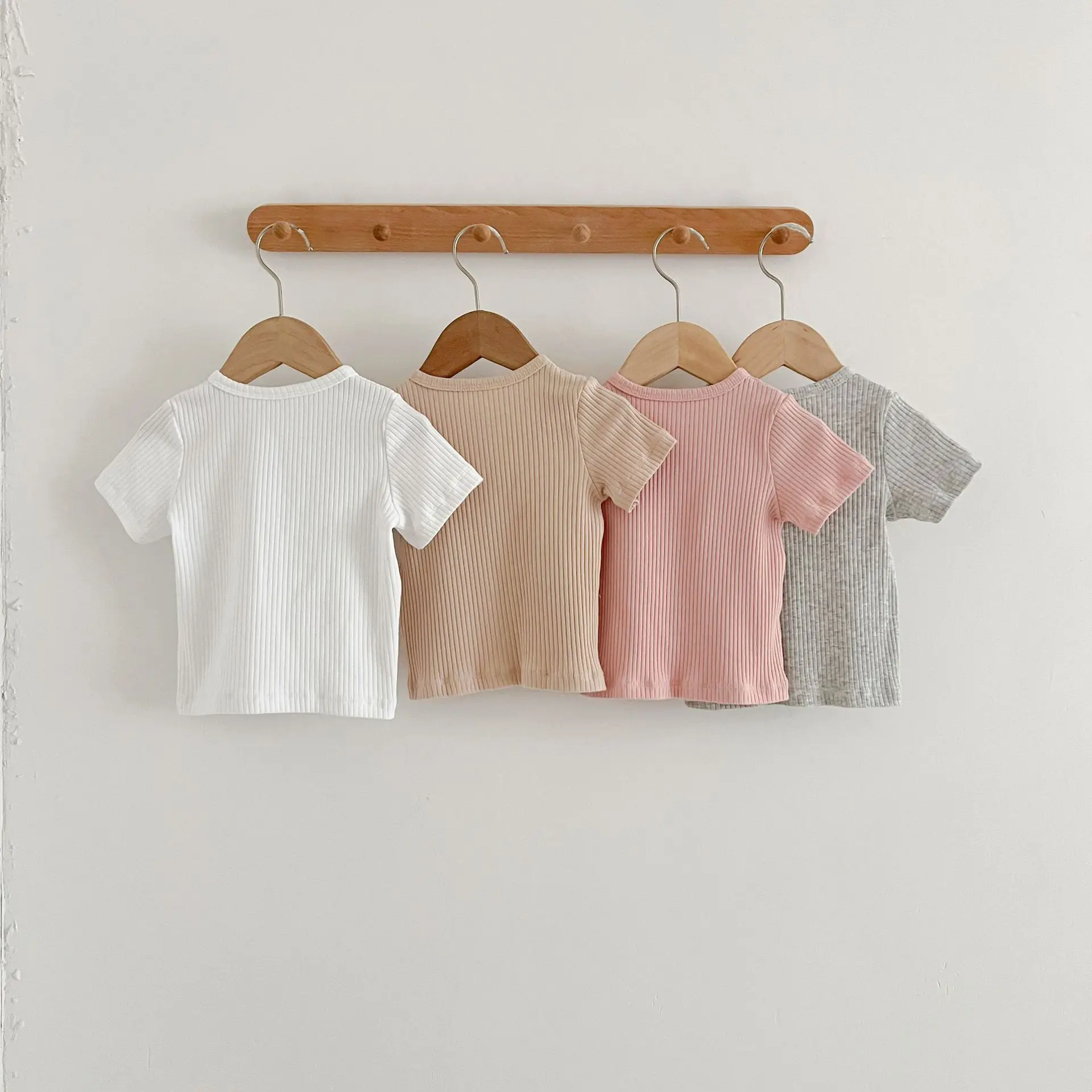 Summer Newborn Infant Baby Boy Girls Fallow Solid Color T-Shirt Round Neck Muslin Candy Color Kids Fashion Baby Clothing