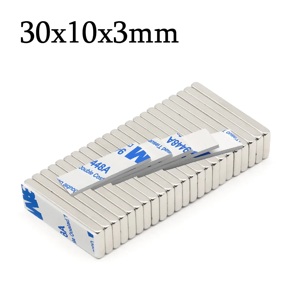 30x10x3mm N35 NdFeB Super Strong Block Neodymium Magnet With double-sided adhesive Powerful Refrigerator Magnets