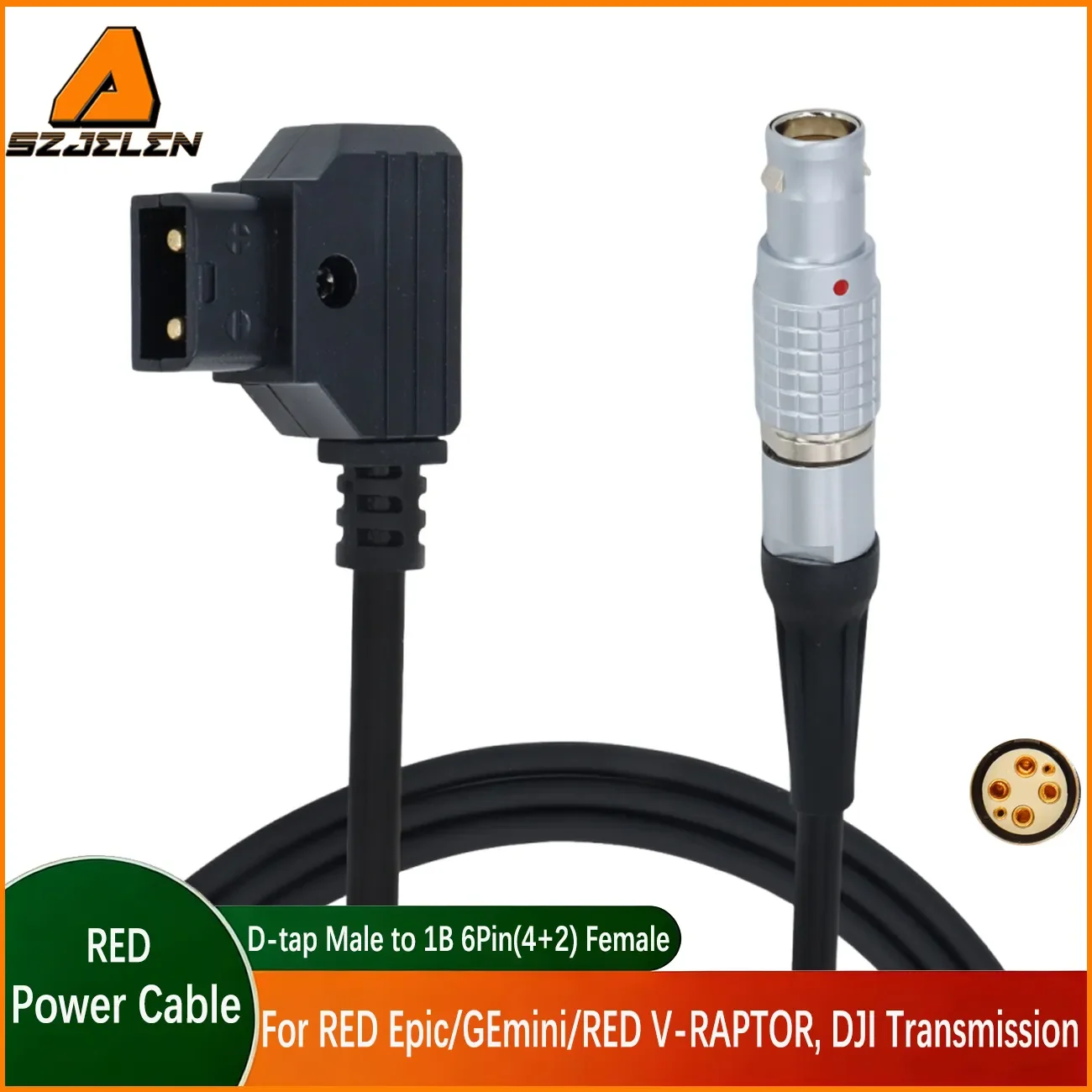 D-Tap to 1B 6Pin(4+2) Female Power Cable for RED Epic/GEmini/RED V-RAPTOR, DJI 4D, Transmission Power Cord