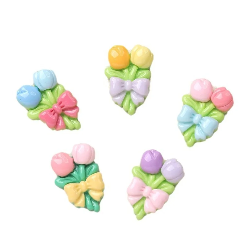 10pcs Kawaii Resin Flatback Mini Tulip FLower Charms Cabochons Embellishments for DIY Ornament Crafts Scrapbook Home Decorations