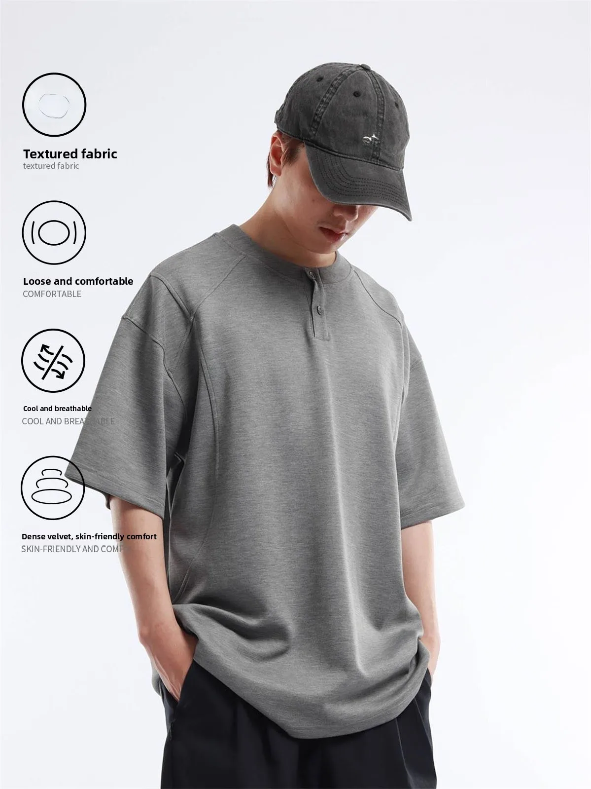 Summer Heavyweight Deconstructed Patchwork  Color Henry Collar Short Sleeve Men's Loose Fitting 2026 New American Casual...