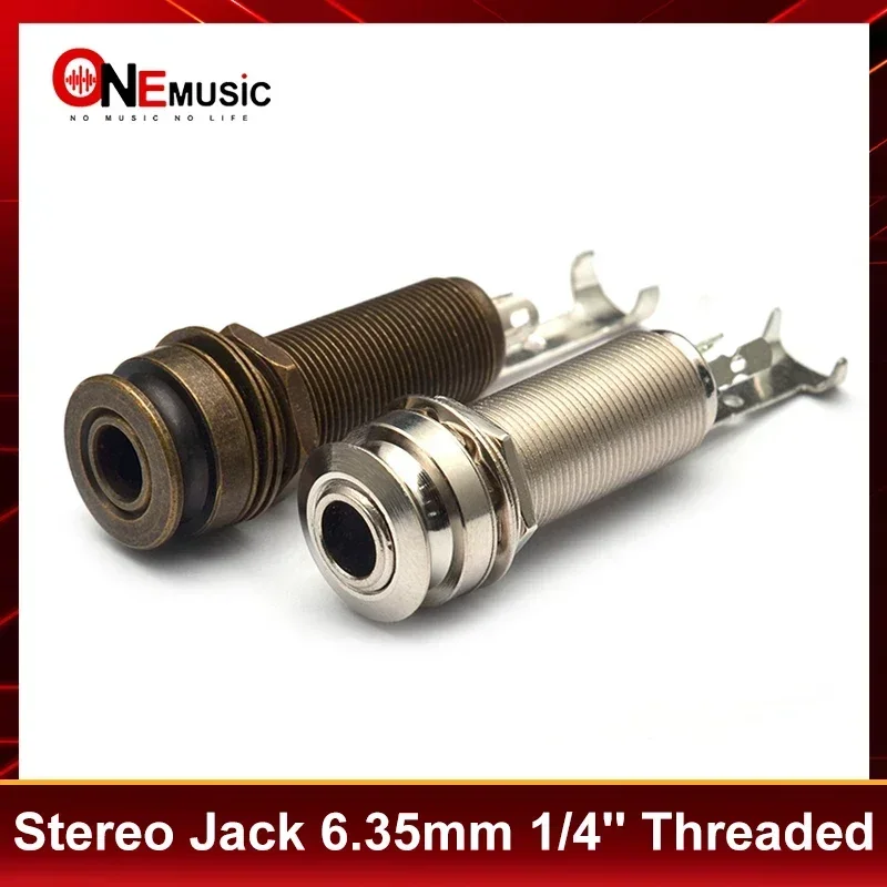 10pcs Stereo 6.35mm 1/4\'\' Brass Threaded Cylinder End Pin Stereo Jack Output Socket Plug for Guitar Bass Mandolin and Back Cover