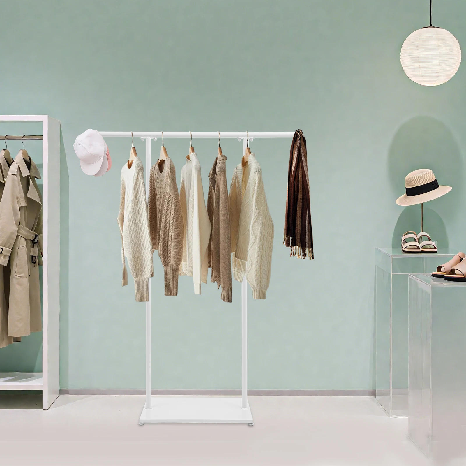

Clothes Storage，Metal Coat Rack, Freestanding Coat Rack, Modern Coat Stand with Base，jackets, scarves，White，hallways, bedrooms