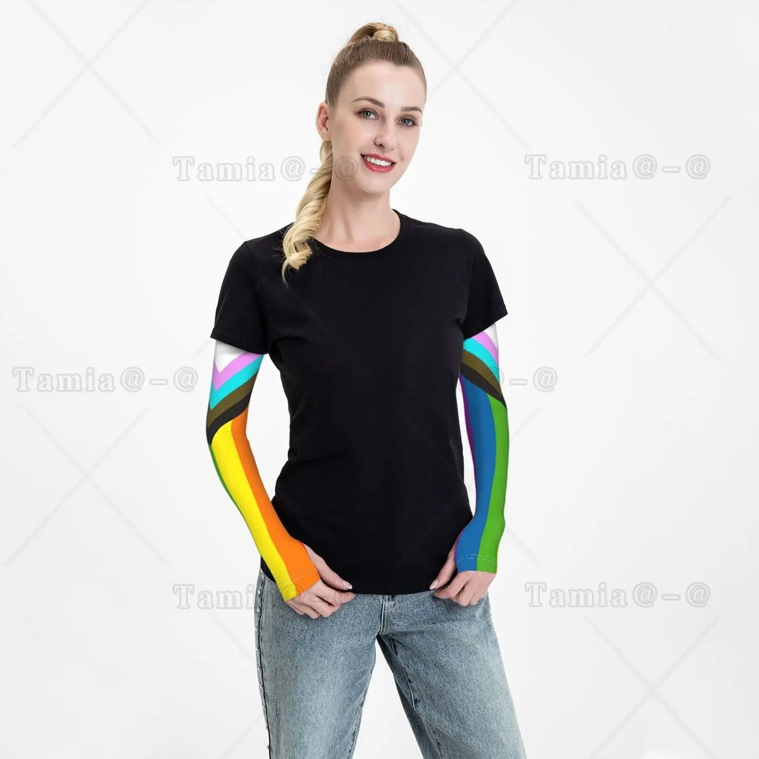 LGBT Gay Pride Cooling Sleeves สําหรับผู้หญิงผู้ชายแฟชั่นแขนแขนป้องกันแสงแดดพร้อมรูนิ้วหัวแม่มือสําหรับกีฬากลางแจ้ง