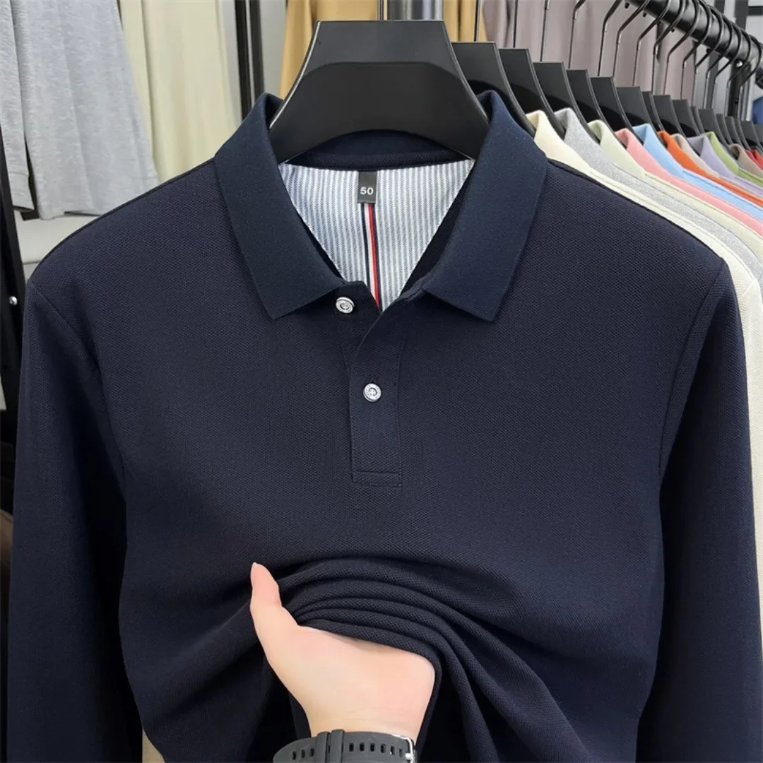 100% reine Baumwolle, hochwertiges Marken-Poloshirt für Herren mit langen Ärmeln, modisches Luxus-Golfshirt mit Stickerei für Herbst und Winter, lässiges T-Shirt. – Detail 16