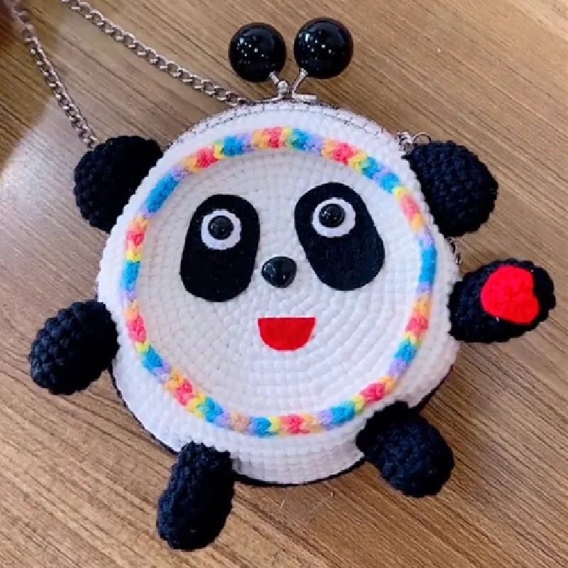 

Hand Crocheted cute messenger bag, cartoon panda snack bag, key bag, paper towel, beautifully stored