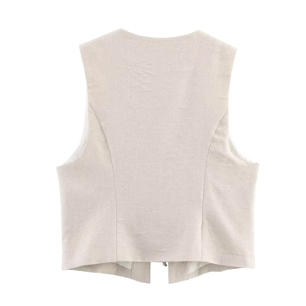 Zach Ailsa womens fashion V-neck beaded lace up sleeveless vest summer new high waisted casual versatile shorts