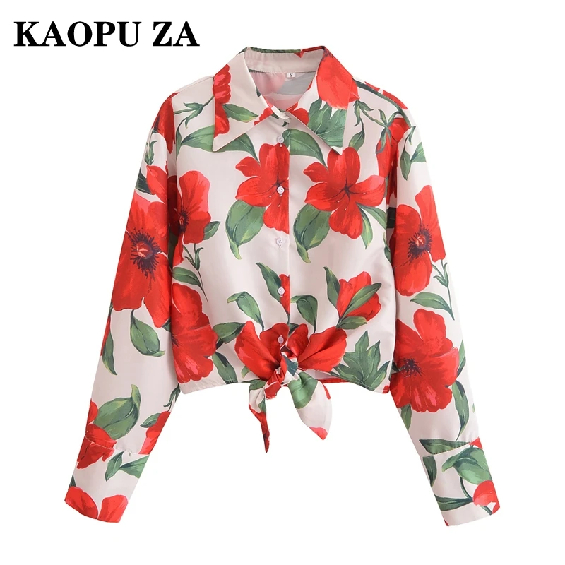 KAOPU ZA 2024 Autumn Lady Party Coat Shirt Trendy Woman's Lace Turn-down Collar Top Print Long Sleeve Outerwear Ruffles Floral