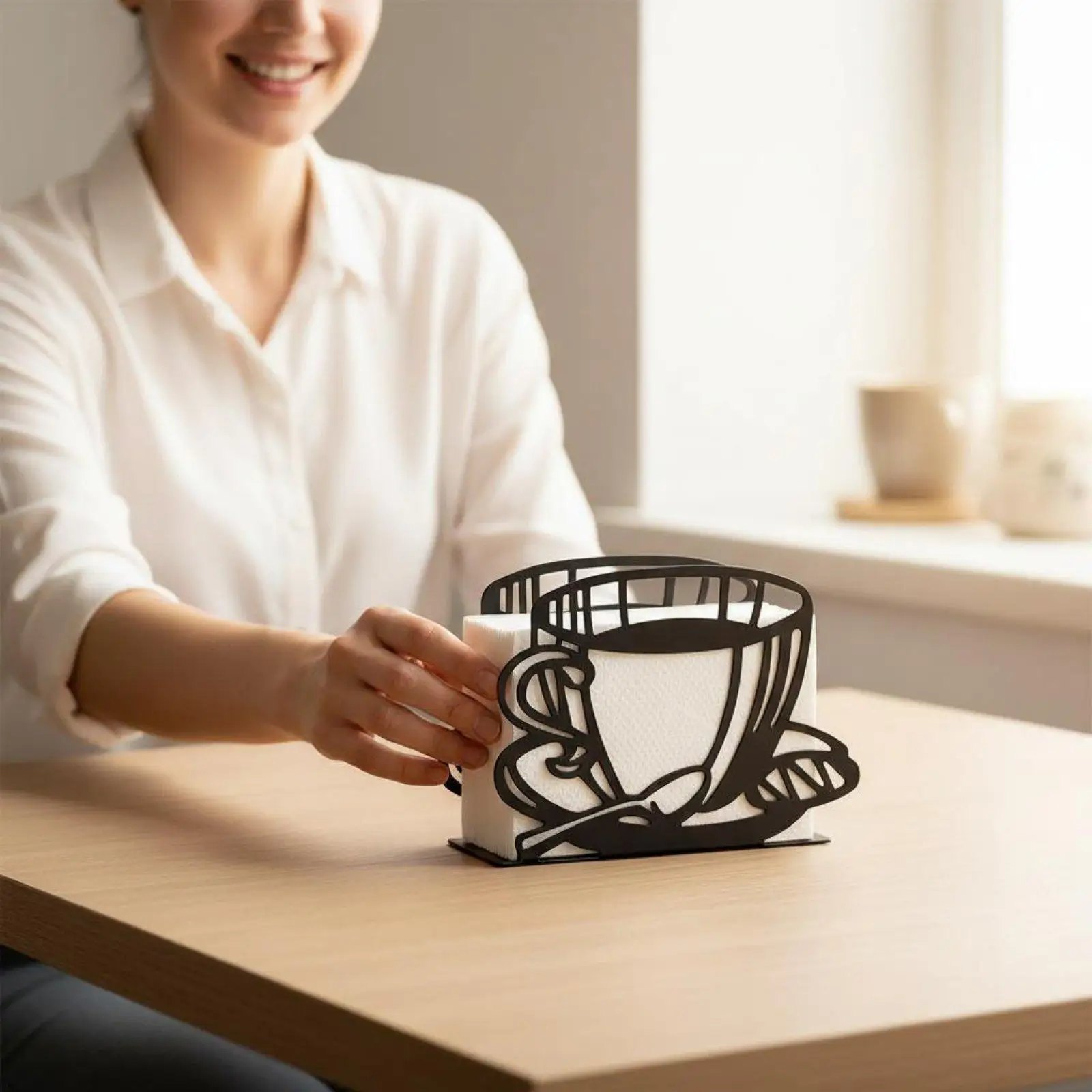 Desktop Organizer Multifunctional Iron Napkin Ring Decorative Table Organizer Paper Tissue Holder for Restaurant Home