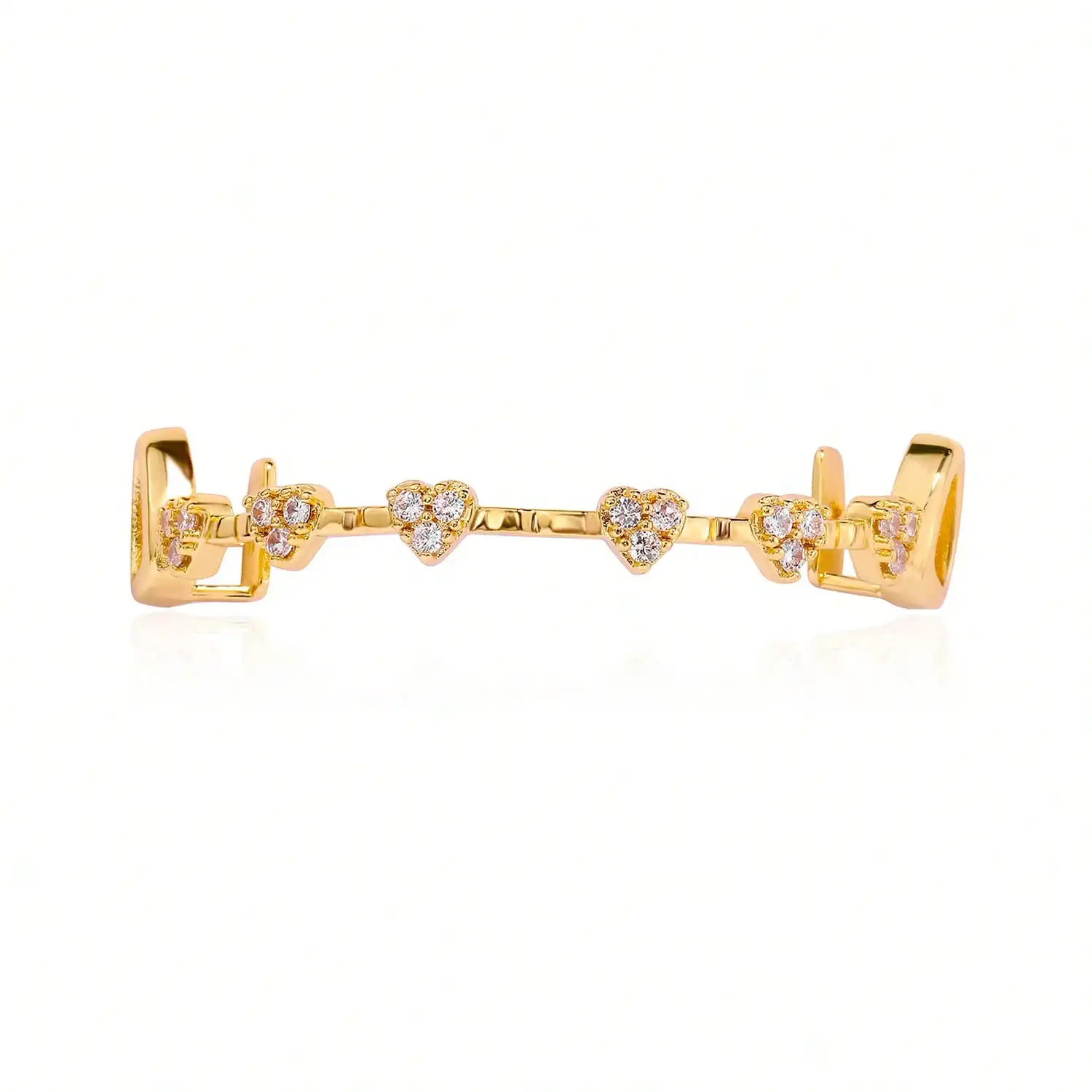 Hip-Hop  Fashion Gold Teeth Micro Inlaid Heart Full Diamond Teeth Set Daily Street Personality  Rap Accessories
