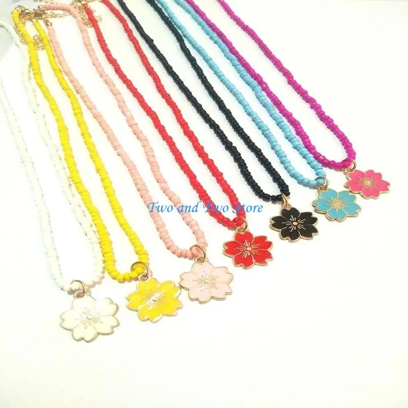 

HX6F Colorful Beads Pendant Necklace Clavicle Chain Gifts for Y2K-girls