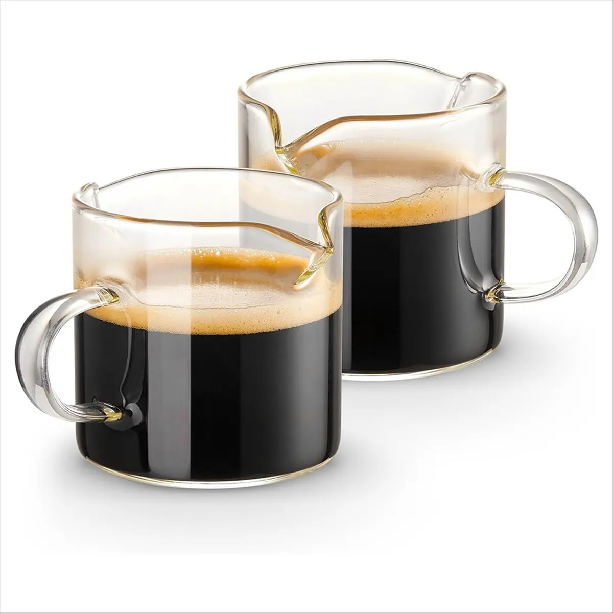●Espresso Cups Set of 2, 4 OZ Double Spouts Cups, Espresso Shot Glasses, Milk Cup with Handle, Clear Glass, Espresso