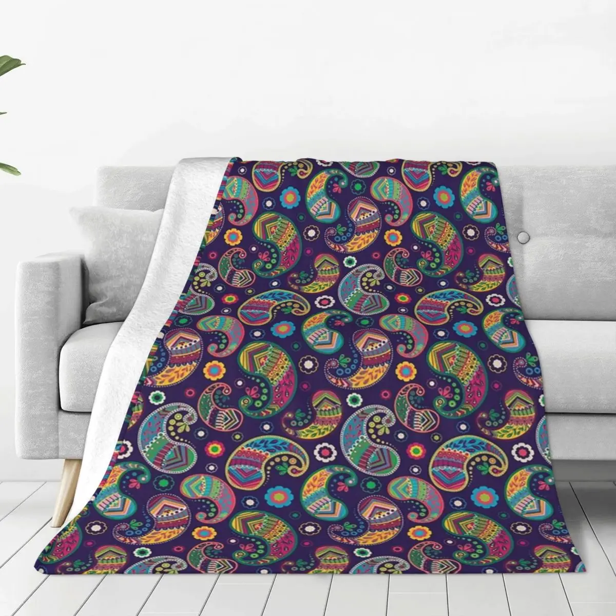 Flamboyant Purple Paisley Blankets Flannel Multi-function Sofa Throw Blankets For Home Bedroom Travel Throws Bedspread Quilt