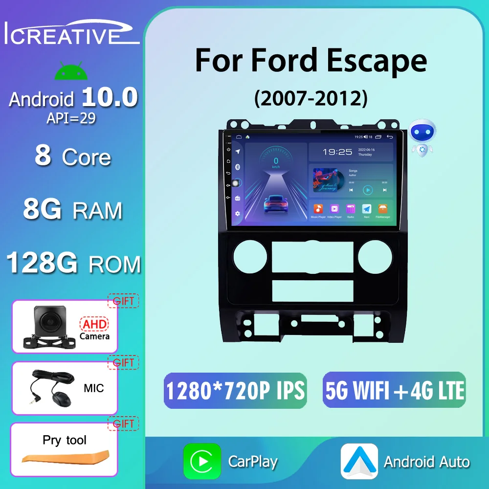 

Icreative Car Radio For Ford Escape 2007 - 2012 Android 10 Stereo Multimedia GPS Navi DSP Carplay Autoradio HU Head Unit 8+128G