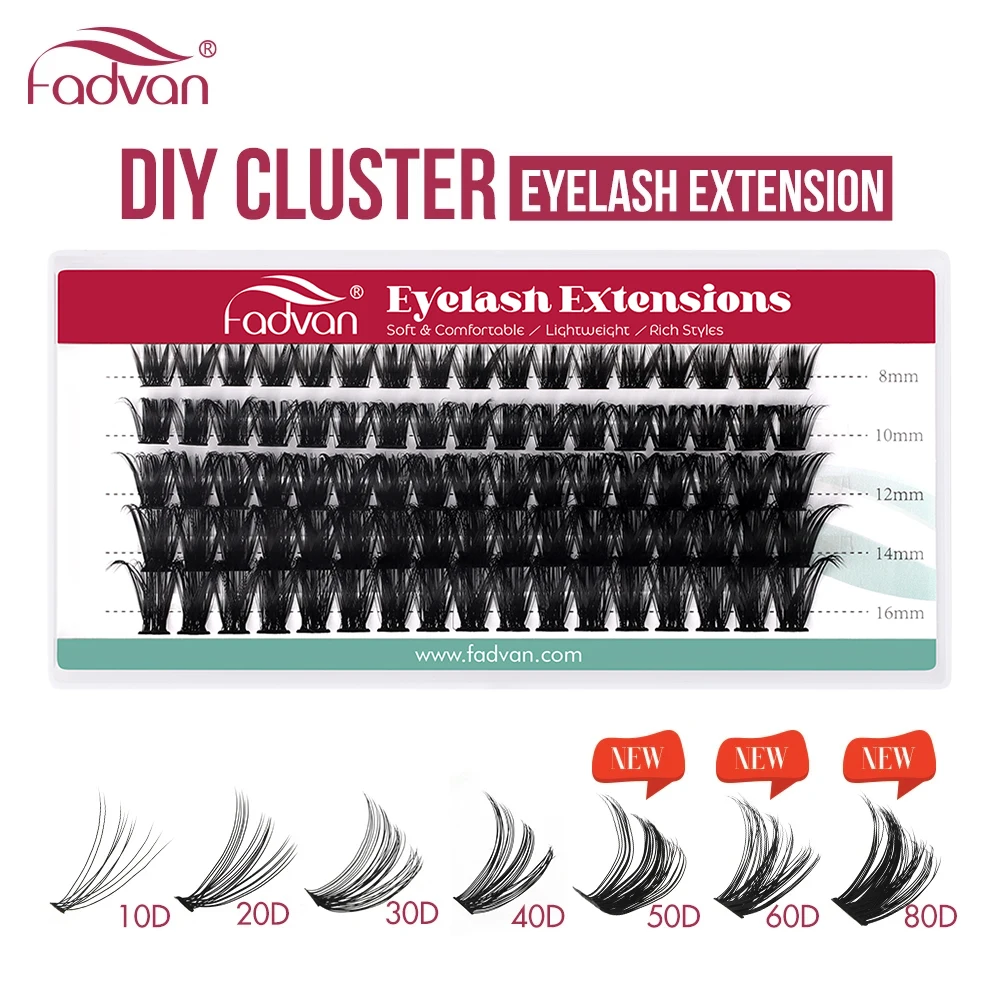 FADVAN Individual DIY Cluster Lashes 50D/60D/80D Clusters 0.07mm Thickness C/D Curl Natural Heat Bonded Cluster Lashes