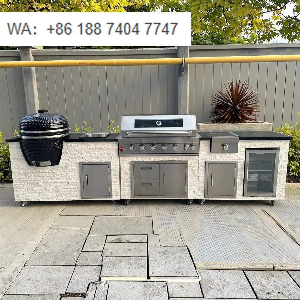 

Modern Premium Outdoor Kitchen All-in-One Solution from Compact Grills to Deluxe Setups with BBQ Gas Grill Sink and Kamado