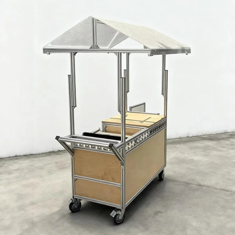 Outdoor Aluminum Frame Plywood Market Mobile Stall Wheel Street Food Sales Vehicle