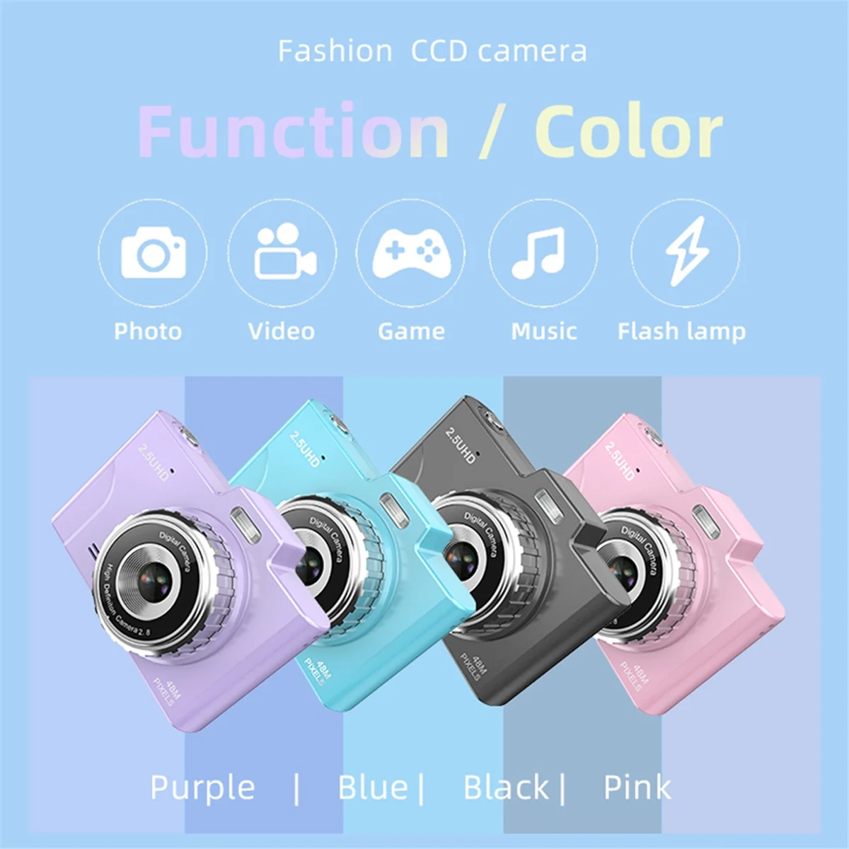 1080P Kid Camera 48MP Dual Lenses 8X Optical Zoom Mini CCD Camera 2.8in TFT Screen Great Gift for Boys Girls