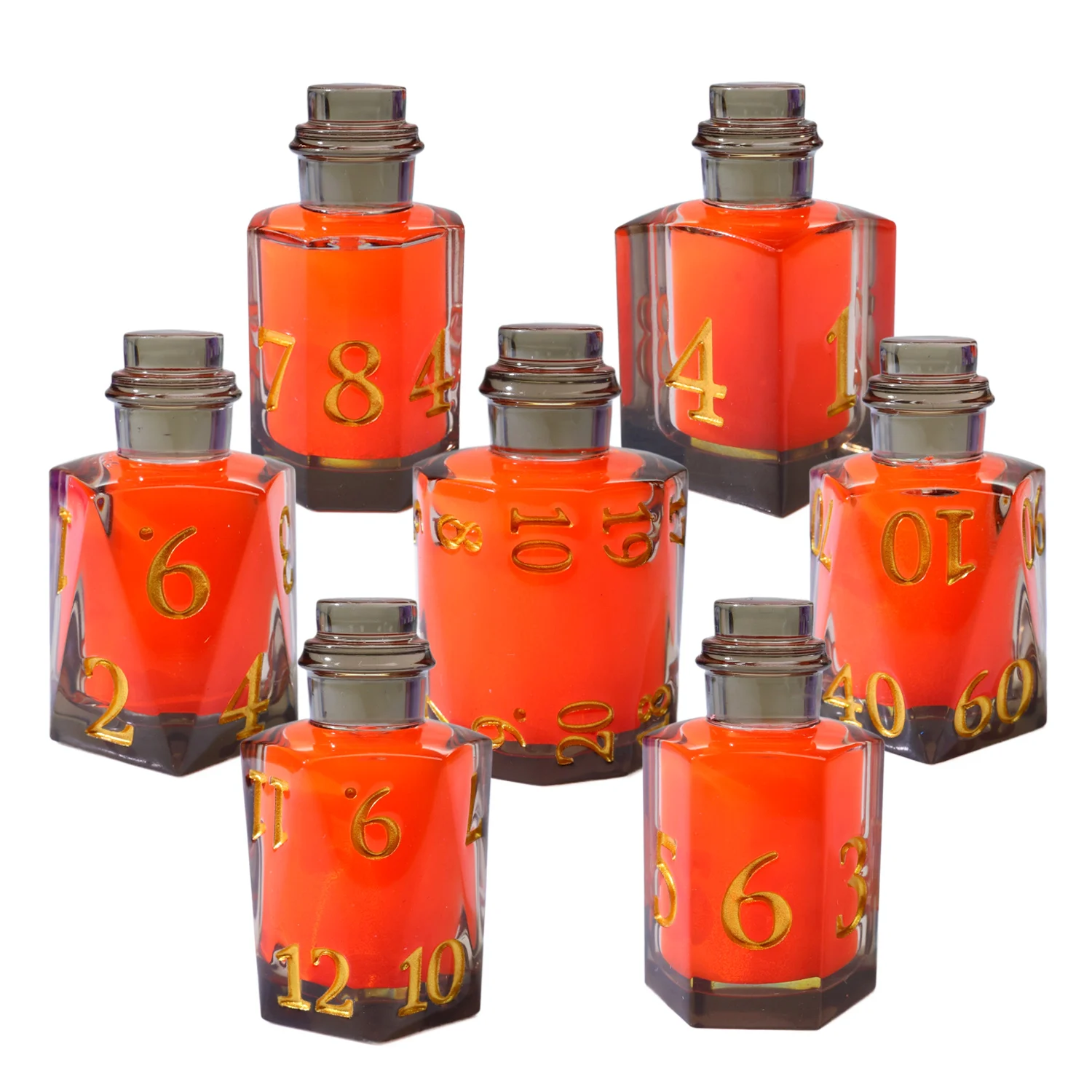 

Liquid Core DND Dice Set, Glowing Potion Bottle Shape Polyhedral Vibrant Orange RPG Dice for Board Games-Bottle12