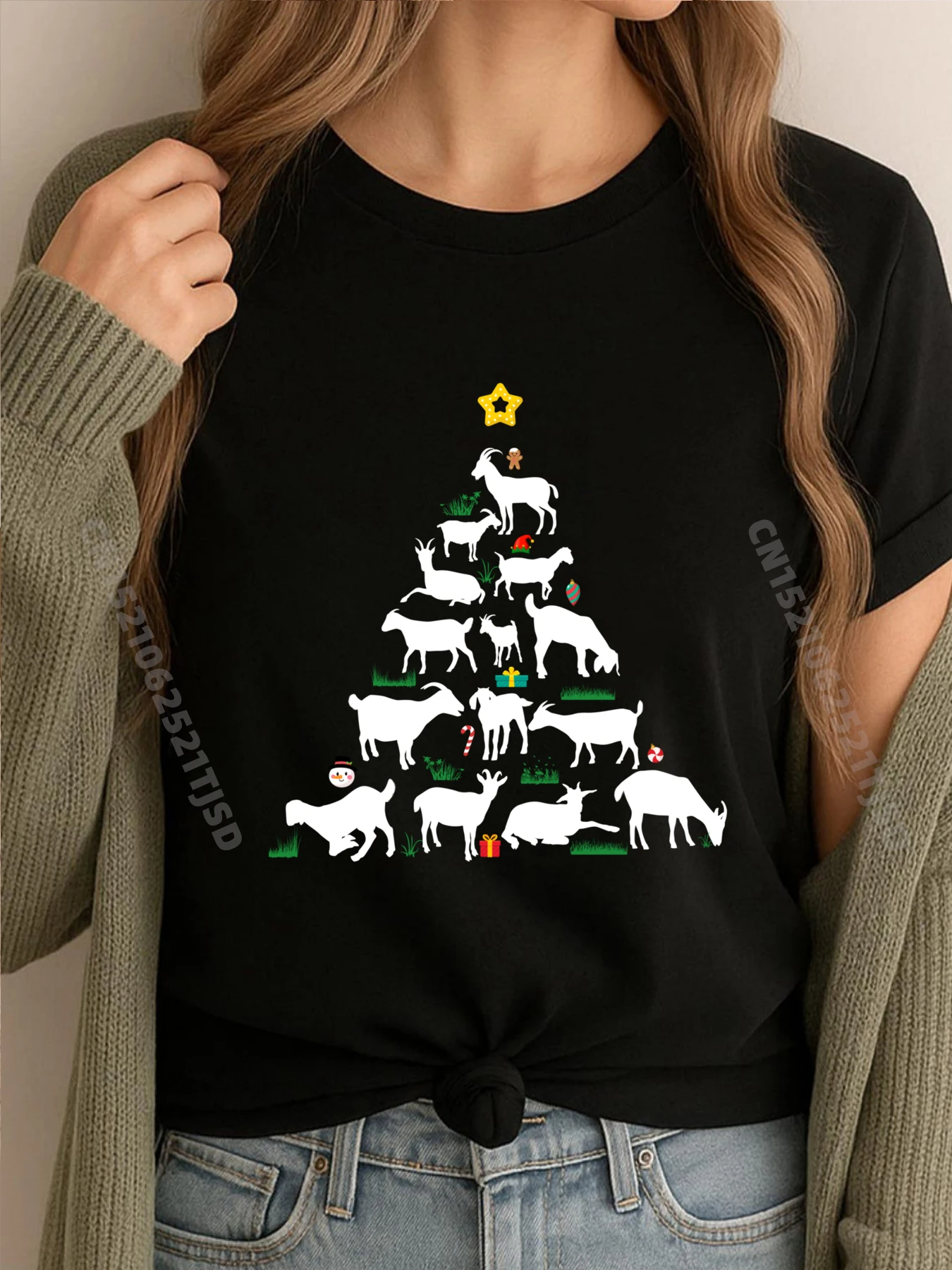 

Одежда для рождественской елки с изображением козы, рождественские футболки с рисунком козла, женские топы на Хэллоуин, футболки