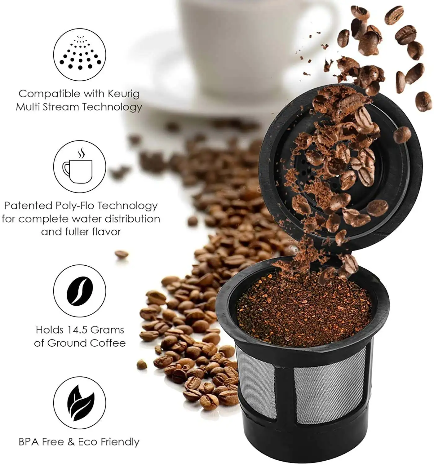 Reusable Coffee Pods, Refillable K-Cup, Single Serve Brew Basket with Spoon& Brush, 3 Capsule Coffee, 51-100ML Capacity, - view 4