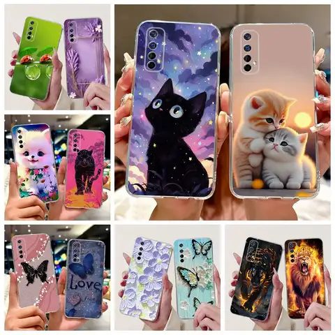 For Realme 7 5G Case RMX2111 Cute Cat Luxury Painted Cover Soft Silicone Phone Case For Realme 7 Pro Realme7 5G Back Cover Coque