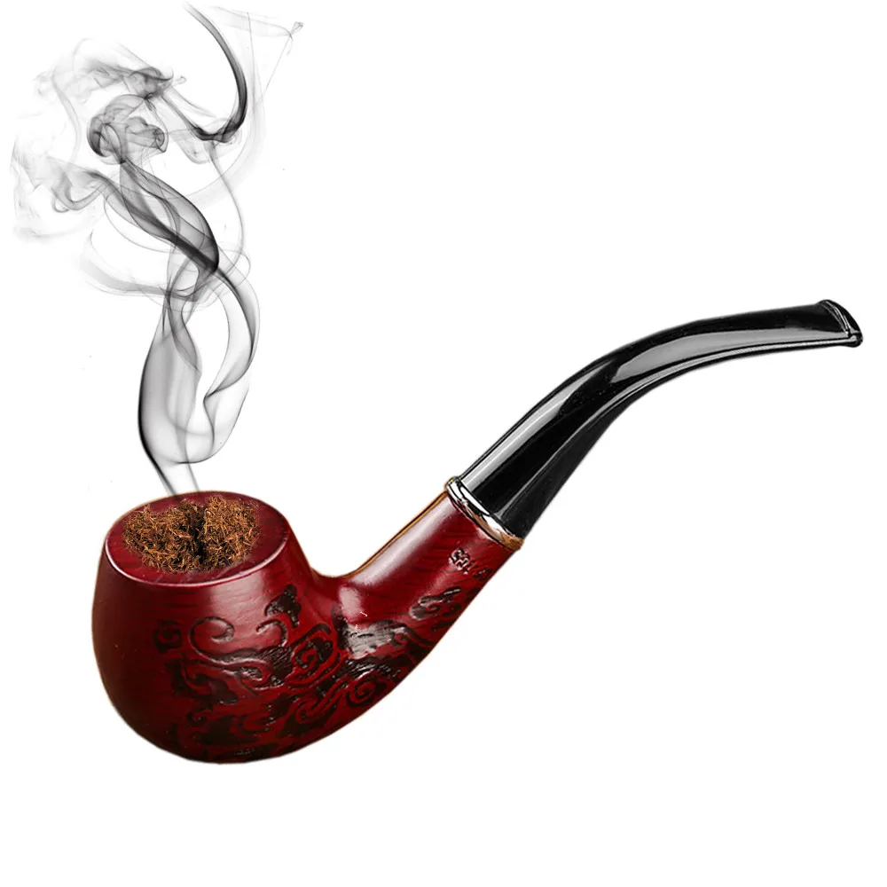 Creative Red Resin Tobacco Pipe Classic Wood Grain Tobacco Pipe With Ring Hammer Cigar Cigarette  Holder Filter Smoking Supplies