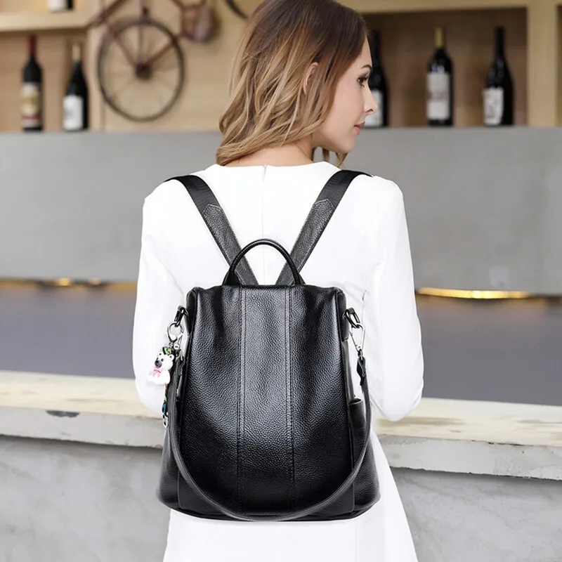 

New Fashion Street Trend Luggage Goods Solid Color Genuine Leather Sewn Women's Shoulder Bags Women’s Backpack Teenage Backpacks