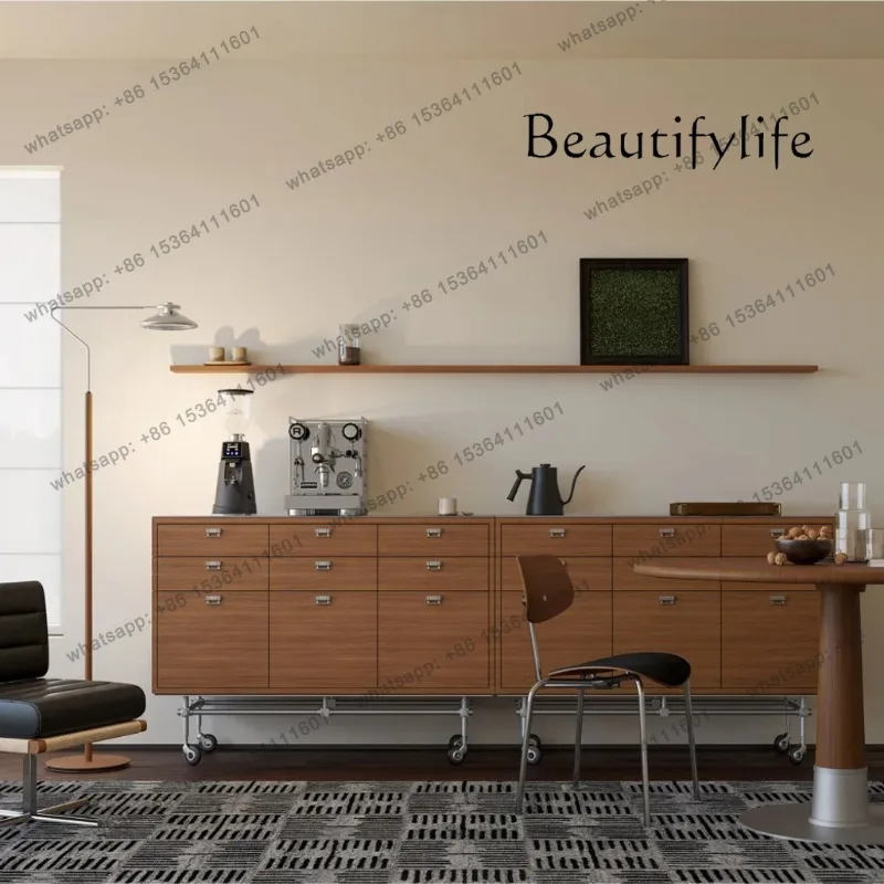 

Bucket Cabinet Coffee Cabinet Tea Bar Counter Teak Solid Wood Stainless Steel Metal Multifunctional Mobile Cabinet