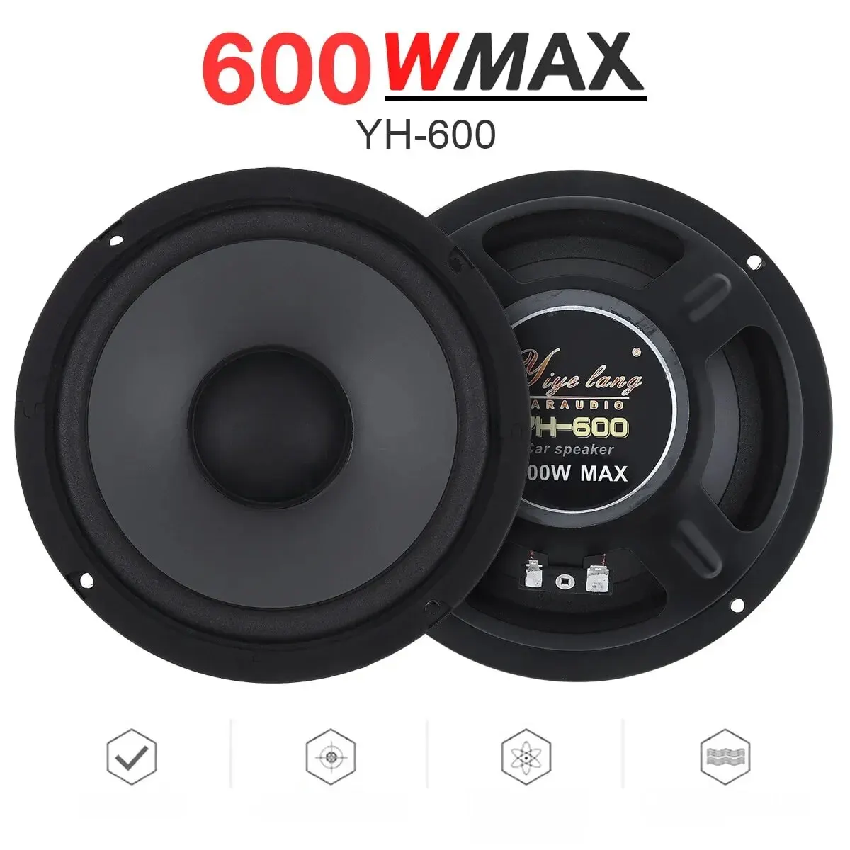 Alto-falante para automóvel de 600 W com 6,5 polegadas/500 W com 5 polegadas/400 W com 4 polegadas, alto-falante coaxial, sistema de som estéreo para automóvel com frequência total