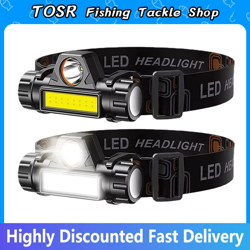 TOSR Rechargeable COB LED USB Headlamp Strong Magnetic Powerful Headlight Super Bright Waterproof Head Torch For Outdoor Fishing
