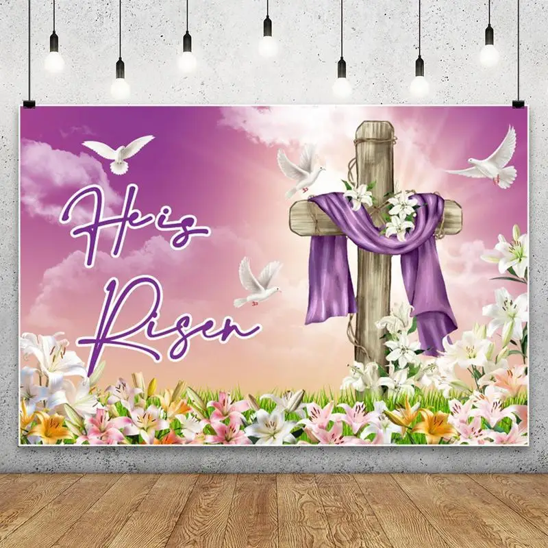Easter Backdrop For Photography Large He Is Risen Backdrop Waterproof Holiday Flag Decorative Photography Background For Church