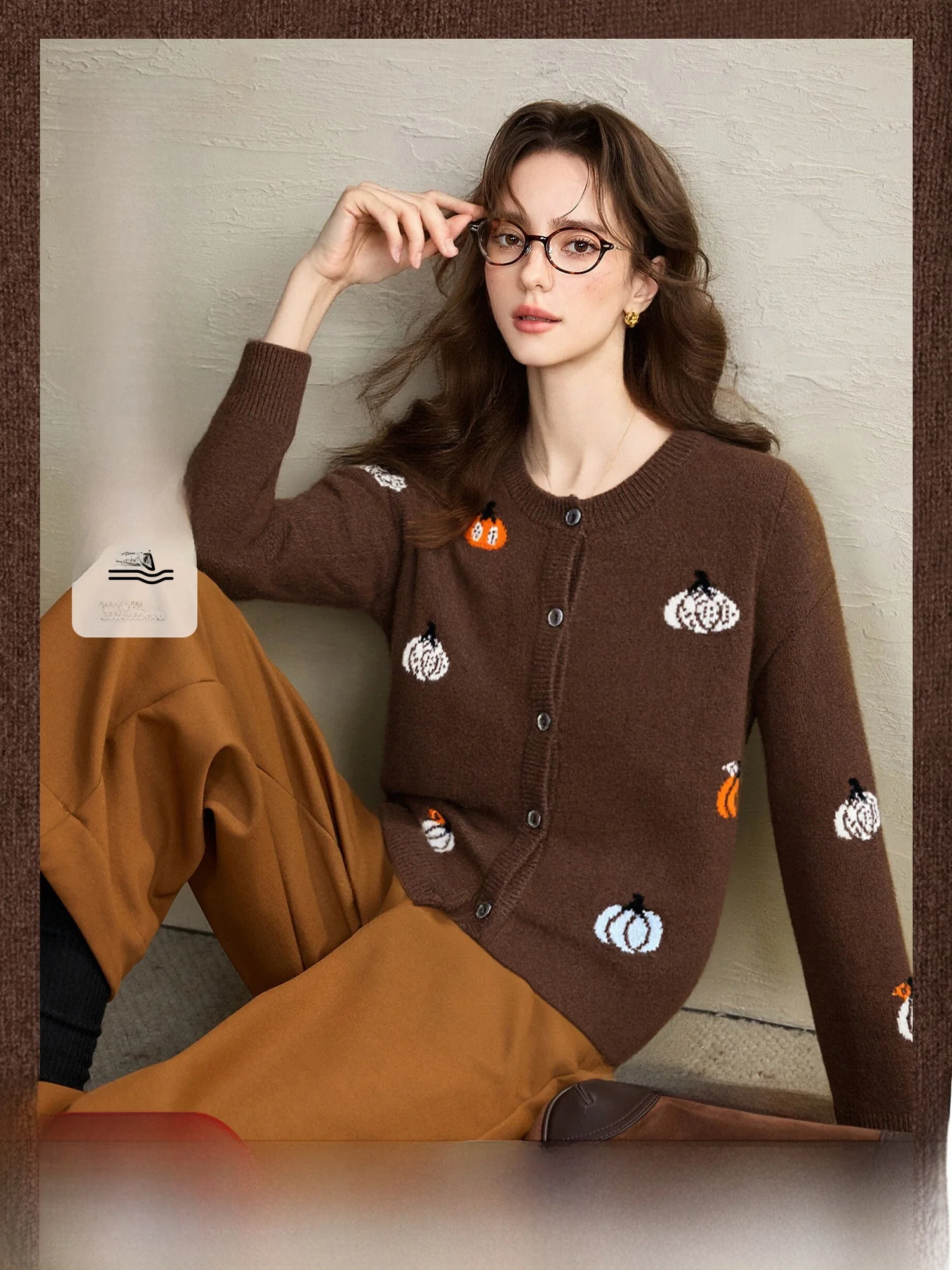 

Soft Camere Wool Knitted Pumpkin Sweater Cardigan Autumn Winter Thi Long Sve round Ne Ladies Faion Casual Wear