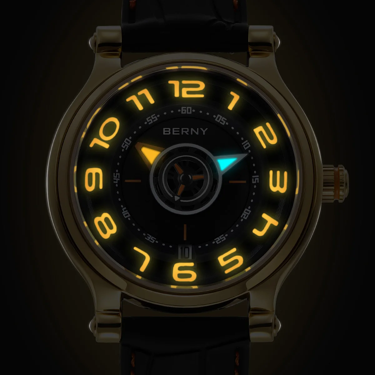 BERNY Mechanical Men Wristwatch Sapphire Miyota 8215 Multifunction Super Luminous Compass Tire Dial Watch Cool Play Men Watches