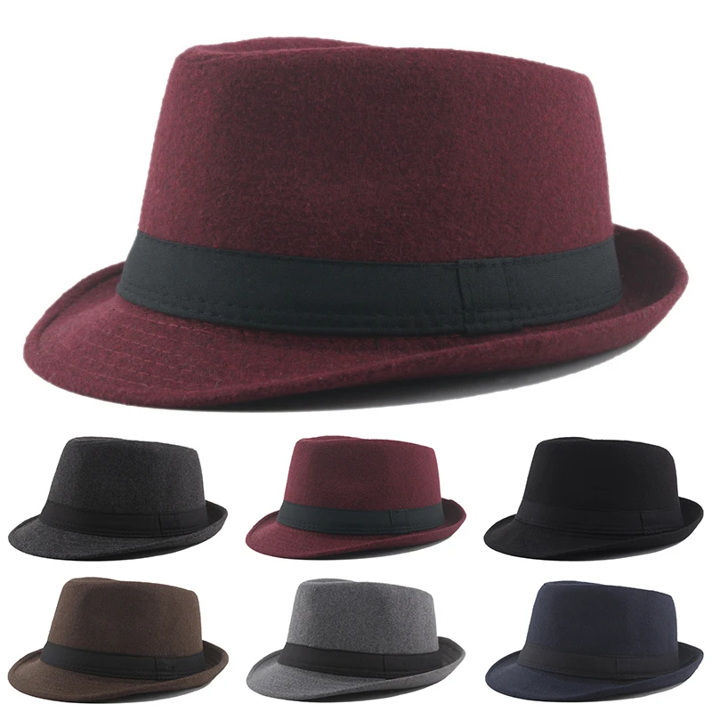 2022 Winter Short Brim Felt Hat Fedoras Top Round Caps Jazz Cap Bowler Hats Women Men Autumn Hemming Vintage Top Gentleman Cap