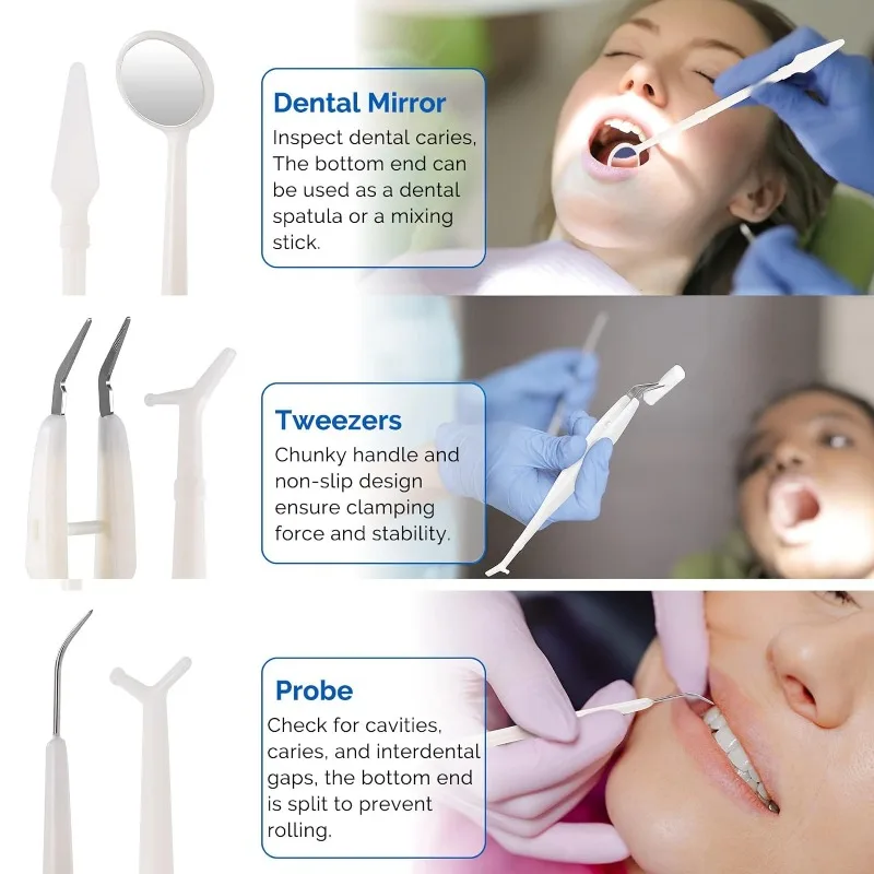 20 paczek jednorazowe podstawowe przyrządy dentystyczne zestaw Dental Mirror Explorer sonda szczypce zestaw do higieny jamy ustnej narzędzia