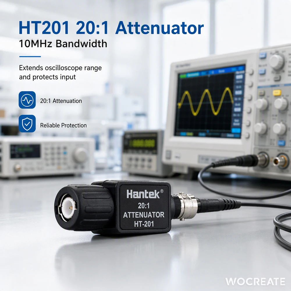 ‌Hantek HT201 20:1 Passive Attenuator, 10MHz Bandwidth BNC Signal Attenuator 1.053MΩ Input Impedance for Automotive Diagnostics