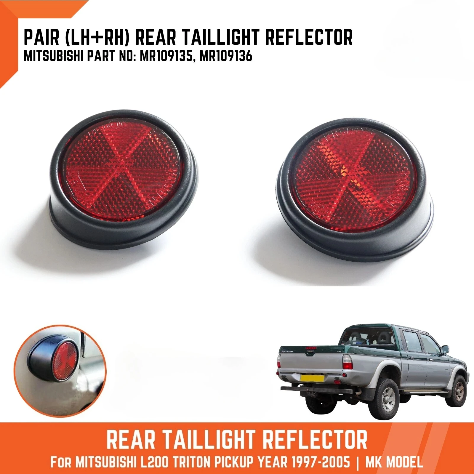 2Pcs Red Rear Reflector Lamp Replacement Parts For Mitsubishi L200 Triton III K62T K64T K65T K67T K74T K76T MR109135 MR109136