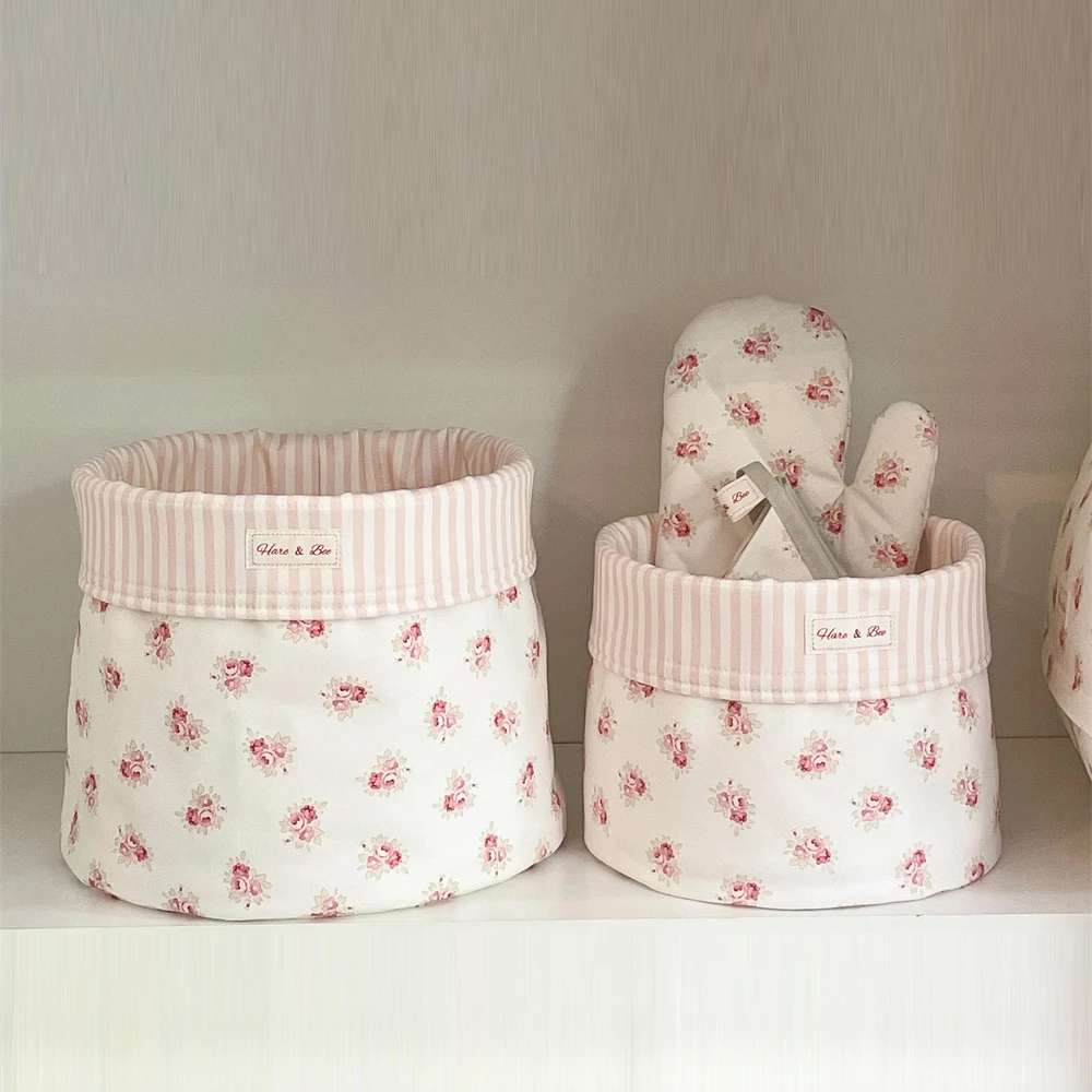 Cute girl heart fabric storage basket desktop kitchen clutter fruit toys cosmetics storage basket floral countryside style