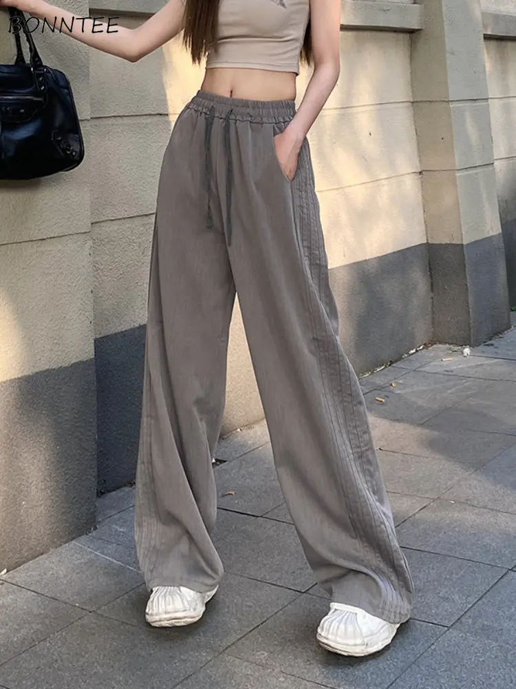 Wide Leg Pants Women S-4XL Loose BF Preppy Style Trousers Leisure New Spring Daily Vibe Retro Side-stripe Designed Harajuku Y2k