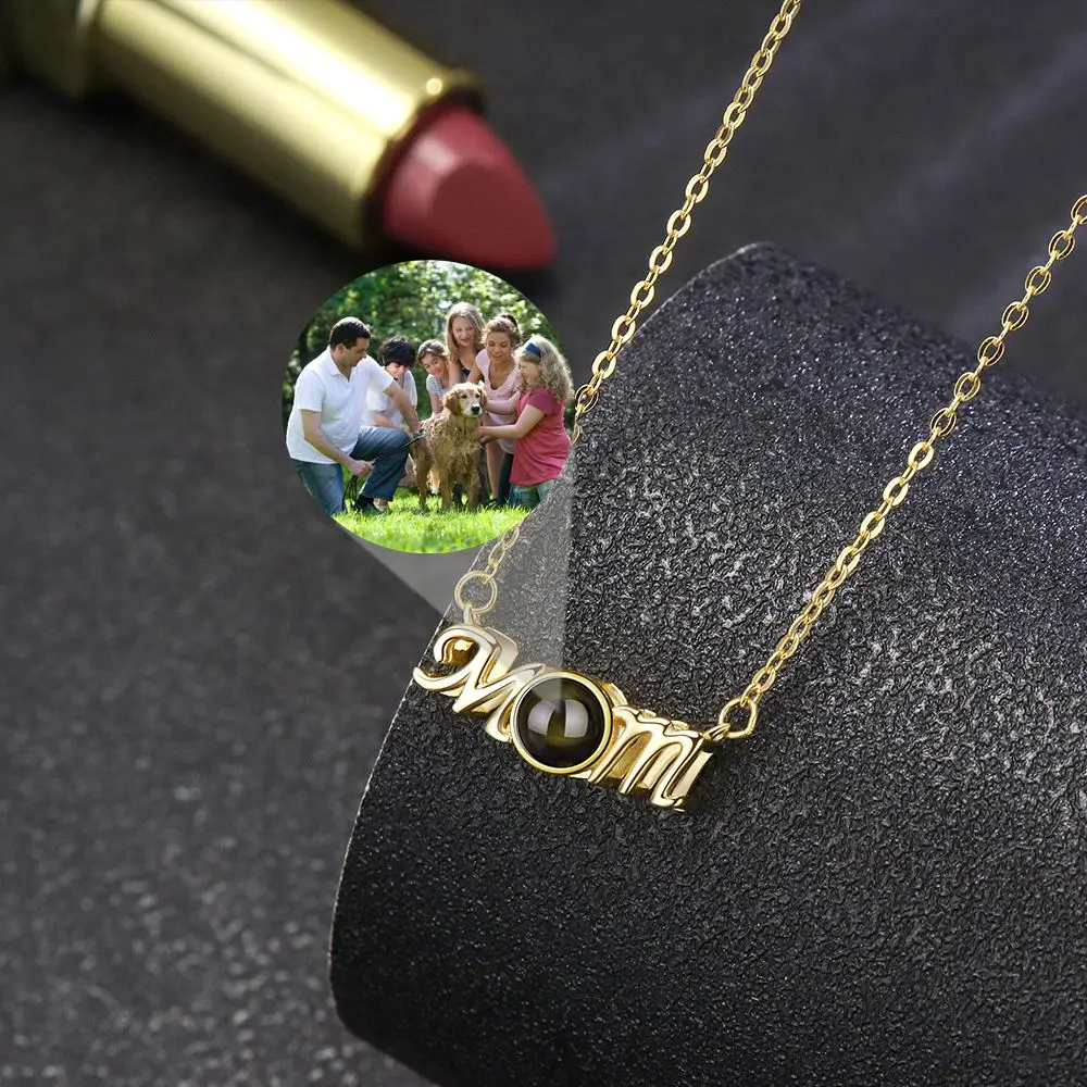 Projection Photo Necklace Personalized Custom Photo Necklace for Women Mom Heart Pendant Mother's Day Jewelry Memory Gift