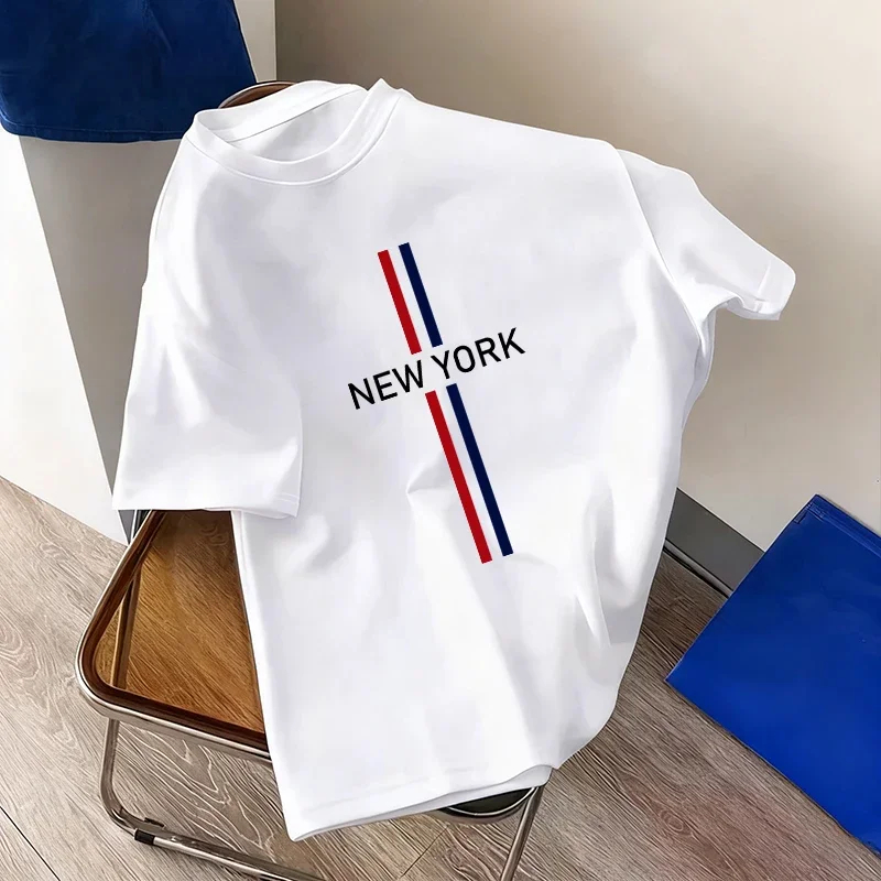 

2026 Мужская модная уличная одежда с принтом Нью-Йорка, весна/лето, повседневная повседневная спортивная хлопковая футболка с круглым вырезом и короткими рукавами