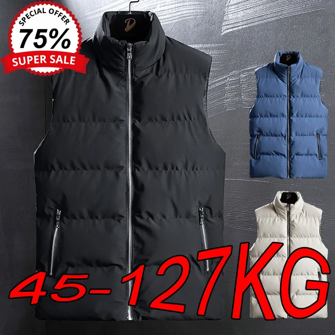 M-7XL Men's Down Vests Autumn Winter Version of The Trend of Slim Cotton Jacket Oversized Casual Stand-up Collar Sleeveless Coat