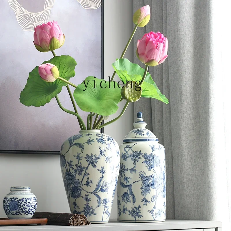 L7-14 ceramic entangled chrysanthemum pattern decorative storage tank Chinese style  style living room ornament home jewelry