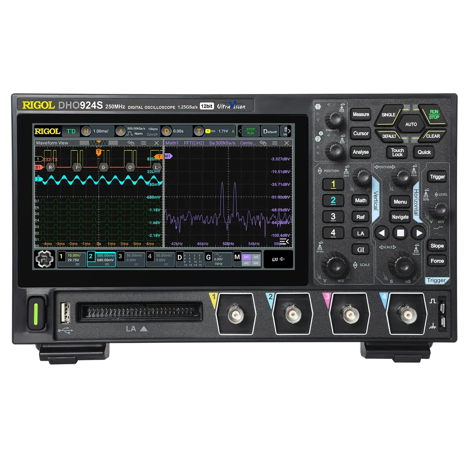 Rigol digital oscilloscope DHO900 DHO924 DHO924s 250MHz band + 12-bit Vertical Resolution + max 1.25 GSas + 4 analog channels