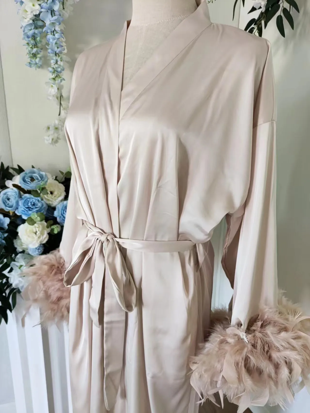 Champagne Boudoir Wedding Long Length Maxi vestaglia Robes abito da damigella d'onore macchia Lingerie di seta Bride to Be Hen Party Dress