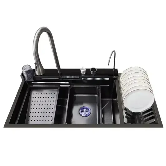 2025 New Feiyu Waterfall Multifunctional Sink Thickened Stainless Steel Kitchen Sink with Dish Storage Rack