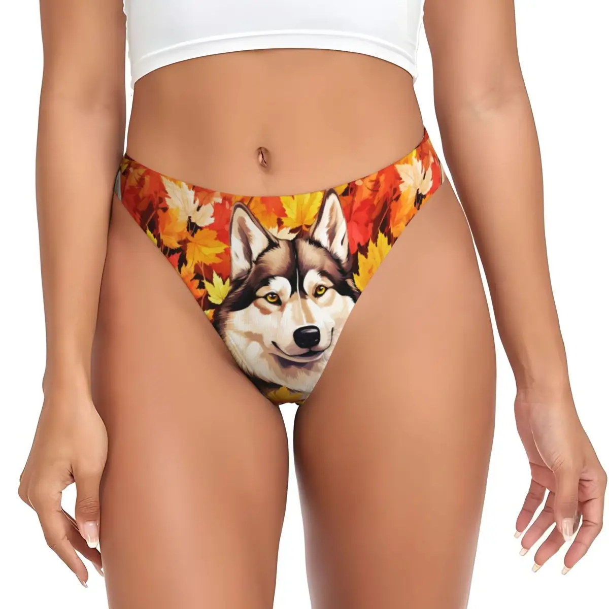 Maßgefertigte Herbst Siberian Husky Hunde G-String Höschen Atmungsaktive Damen Stretch Tangas Komfortable Unterwäsche
