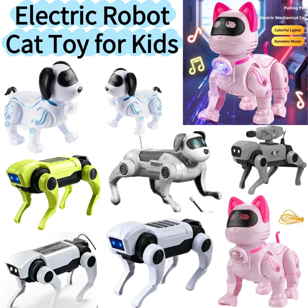 Electric Robot Cat Toy for Kids Interactive Walking Kitty with Colorful Flashing LED Lights and Dynamic Music Entertainment Birt